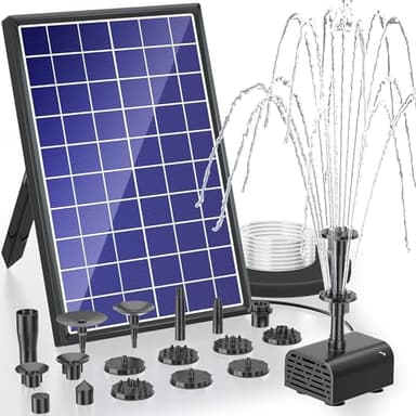 Biling Fontaine Solaire Pour Bassin de Jardin, 7.5W Pompe à Eau Solaire Extérieure Avec 3600 mAh Batterie, 139GPH, 1,5M Tube de 10 Buses DIY Bain D'oiseaux, Petits étangs, Piscine de Jardin et Bassin
