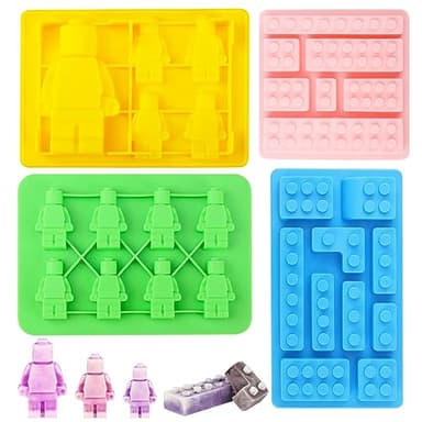 Bestomrogh Lot de 4 moules en silicone pour blocs de construction, robots, blocs de construction, moules à glaçons, moules à bonbons en silicone pour gâteaux, gelée, chocolat, praline, bonbons