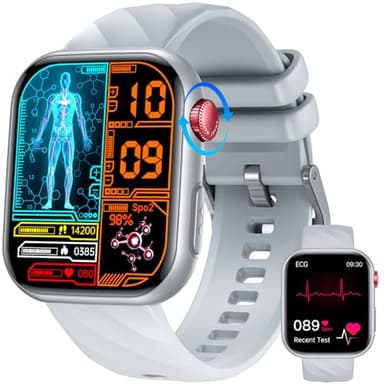 Montre Connectée Homme Santé Smartwatch: avec ECG PPG HRV Acide Urique Appels Bluetooth 130+ Modes Sportifs Sommeil Fréquence Cardiaque SPO2 Podomètre Étanche 1.97" Écran Montre Sport pour Android iOS