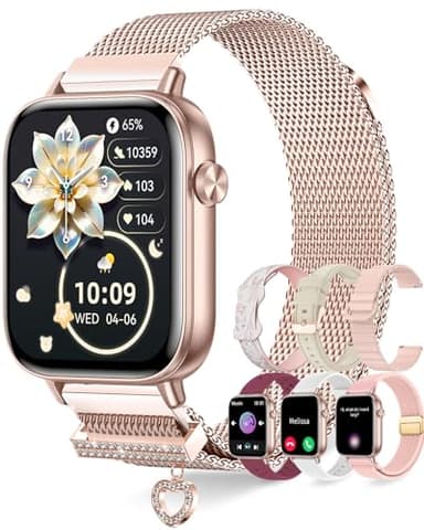 Erkwei Montre Connectée Femme avec Appel Bluetooth 7 Bracelets 1.83" HD Smartwatch Femme avec Fréquence Cardiaque Sommeil Féminine 110+ Modes Sportifs Podomètre Tracker d'activité pour Android iOS