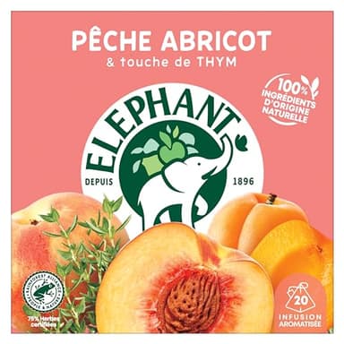 Elephant, Infusion Aromatisée, Goût Pêche, Abricot et Thym, Certifié Rainforest Alliance, Ingrédients d'Origine 100% Naturelle, 20 Sachets Pyramid