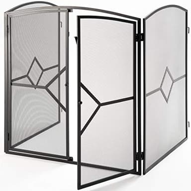 Pare-feu Large pour cheminée ou poêle, Pare-étincelles, Protection Cheminée, Barrière de sécurité Enfant bébé, Hauteur : 81cm, Largeur Totale : 193CM