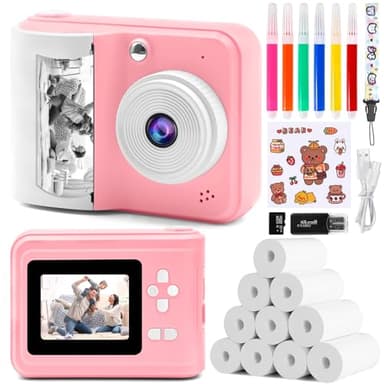 Appareil Photo Numérique Instantané, avec Papier d'impression & Carte TF 32G, Caméra Vidéo avec Stylos Colorés pour Le Bricolage, Chapeaux Costume Accessoire Déguisement