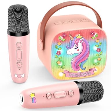 Dislocati Micro Karaoke Enfant avec 2 Micro sans Fil Bluetooth, Cadeau Fille 3-12 Ans Microphone Karaoké Jouet Fille 3-12 Ans Micro Enfant pour Chanter Fille Cadeau de Noel Enfant Licorne