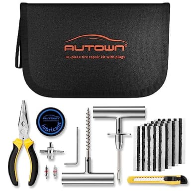 AUTOWN Kit de réparation de Pneu Plat avec Bouchons 31 pièces pour Voiture, Moto, ATV, Jeep, Camion, Tracteur Réparation de crevaison de Pneu Plat