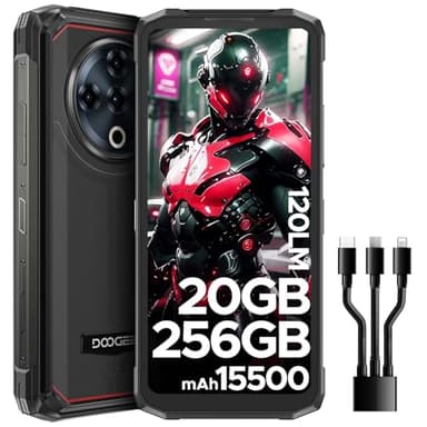 DOOGEE Fire6 Power Telephone Portable Incassable 15500mAh/33W, 20+256GB, Lampe de Poche, Android 14 Smartphone Incassable, 50MP AI Caméra, 6,56” IPS, NFC/Face ID/OTG/3 Fentes pour Cartes