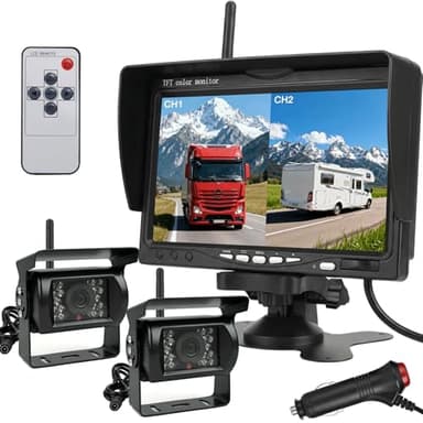 Système de caméra de recul numérique sans fil, écran divisé AHD de 7 pouces avec caméra de recul étanche IP69, vision nocturne infrarouge, double caméra de recul pour camion/remorque/camping-car/van