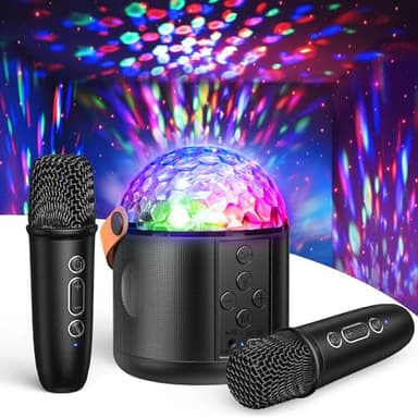 Karaoke Adulte Enfant, Micro Karaoke avec LED Lumineux Disco Sono Micro Bluetooth avec 2 Microphones sans Fil Enceinte Portable Jouets Cadeaux de Noël pour Filles Garçons Anniversaire Famille
