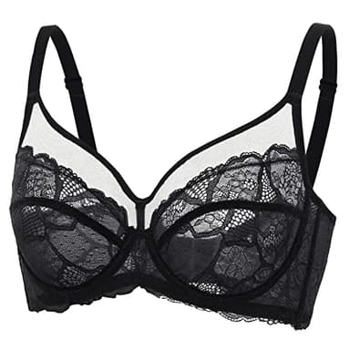 DOBREVA Femme Soutien Gorge Transparent avec Armature Minimiseur Dentelle Bralette Noir 95D