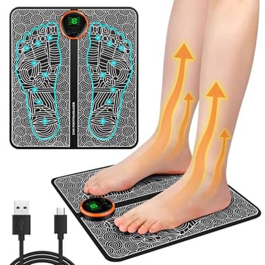 EMS Masseur de Pieds, Tapis Électrique Portatif de Massage, Masseur Électrique pour les Pieds avec 8 Modes & 19 Intensités, Rechargeable par USB, Masseur de Pieds Électrique pour Circulation Sanguine