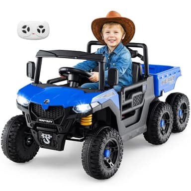 COSTWAY 24V Voiture Électrique Enfant avec Benne & Télécommande 2,4G, Buggy Électrique Enfant avec Musique & Histoires & Lumières LED, Démarrage Progressif pour Garçons Filles de 3-8 Ans (Bleu Marine)