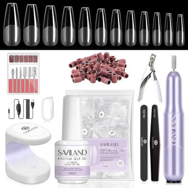 SAVILAND Capsule Americaine Ongles Colle Kit Complet, 500 PCS Faux Ongle Ballerine avec Lampe U V/LED a Ongle, Ponceuse a Ongle Professionel et Colle, Kit Ongle Pose Americaine pour Debutant