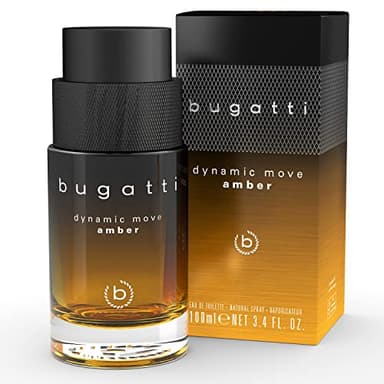 bugatti Parfum pour homme Dynamic Move Amber 100ml I Eau de Toilette fumé et chaud I combinaison sensuelle et puissante de cannelle, tabac et cypriol I Parfum pour homme, poudré, doux et épicé