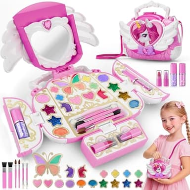 Licorne Kit de Maquillage Enfant 3-12 Ans Jouet Filles, Non Toxique Lavable Coffret Maquillage Enfant avec Miroir et Sangle, Jouet de Princesse Cadeau de Noël Anniversaire Fille 4 5 6 7 8 9 10 11 Ans