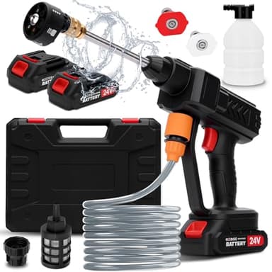 Nettoyeur Haute Pression sans Fil, Nettoyeur Haute Pression Portable avec Buse Réglable 6 en 1, 5M Tuyau, Pot en Mousse, Adapté pour Nettoyer Les Voitures, Sols