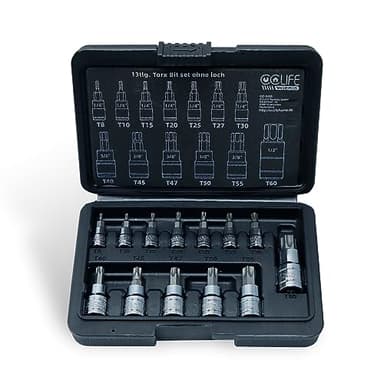 CCLIFE Jeu de 13 embouts Torx douilles à embouts étoilé, T8-T10-T15-T20-T25-T27-T30-T40-T45-T47-T50-T55-T60 entraînement 1/4" 3/8" 1/2"