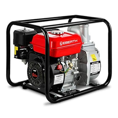 EBERTH Pompe a Eau Pompe de Jardin a Essence, Moteur 6,5CV, 4 Temps, Débit 60.000l/h, Raccord 3 Pouce, Hauteur d'Aspiration 7m, Démarrage par Câble, Cadre Métallique, Poignée de Transport
