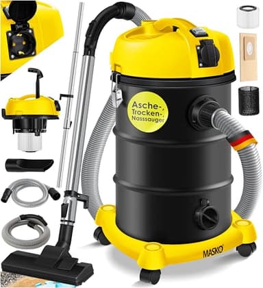 Masko® Aspirateur Industriel 6IN1 Aspirateur Eau et poussière Aspirateur Aspirateur à Cendres 2 300 W + Prise électrique Fonction soufflage Aspiration à Sec et Aspiration de l'eau (Gelb)