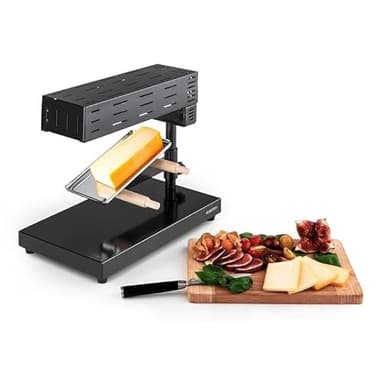 Klarstein Appareil à Raclette Rotatif avec Plateau en Acier Inoxydable, 600W Réglable sur Table, Service Traditionnel avec Grilles à Fromage