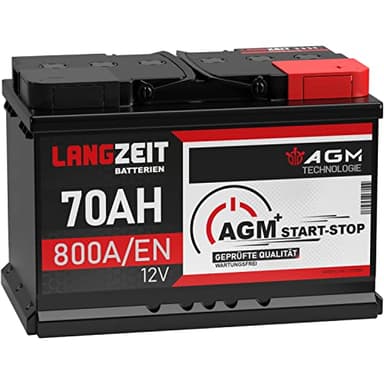 LANGZEIT Batterie voiture 70Ah 12V AGM 800A/EN – Automobile Batterie Start-Stop VRLA haute performance