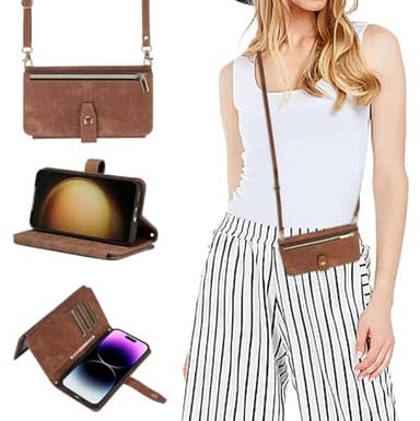 Coque Compatible avec Xiaomi Redmi Note 14 Pro Plus 5G Etui avec Cordon, Housse Antichoc en Cuir PU Premium Fentes Cartes Etui Pochette de Portefeuille avec Fonction Support à Rabat -Brun