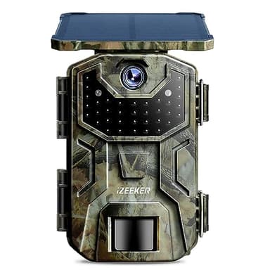 iZEEKER Caméra de Chasse Solaire 2,7K/1520P 30fps 36MP, Caméra de Chasse Nocturne avec 940 nm LED Activée par Mouvement IP66 Étanche pour la Surveillance de la Faune et la Sécurité Intérieure