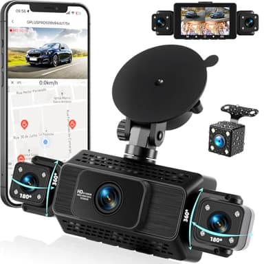 GOHHDL 360° Dashcam Voiture Avant Arrière 4 Canaux Camera Embarquée Contrôle de APP, Voiture Vision Nocturne, Vidéo en Boucle, G-Sensor, Moniteur de Stationnement 24H, Aide au StationnementIncluse