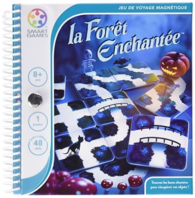 SmartGames - La Fôret Enchantée - Jeu de Voyage Magnétique - Trouvez les Bons Chemins pour Récuperer les Objets - 48 Défis - 1 Joueur - A partir de 6 Ans, Noir