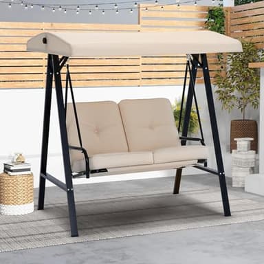 YODOLLA Balancelle de Jardin 2 Places - Balancoire Extérieure avec Auvent Réglable & Coussin Épais - Grand Confort - 143 × 95 × 153 cm (Beige)