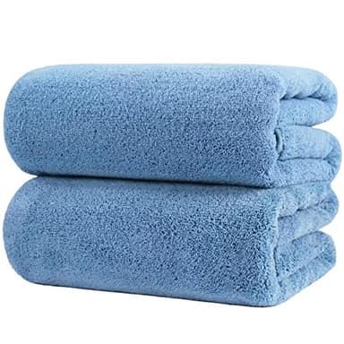 Polyte - 2 draps de Bain en Microfibres Premium - sèche Rapidement/ne Peluche Pas - Bleu - 88,9 x 177,8 cm
