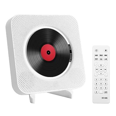 Adirigo Lecteur de CD Portable de Bureau avec Bluetooth - Lecteur CD Musical Mural Multifuctional Intégré dans Les Haut-parleurs HiFi Home Mini Lecteur CD Audio Boombox avec Télécommande（Blanc）