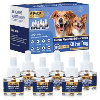 Pheromones Chien Anti Stress Calmant Apaisant Prise PhéRomones pour Apaiser Les Relaxantes Calmantes Agité Stressé RéDuit Le Anxieux Orage Feux d'artifice 6 * 48ml Diffuseur Recharges Insipide