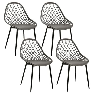 WOLTU Klihome Chaise Salle à Manger Lot de 4, Chaise Scandinave, avec Dossier Creux, Chaise en Coque, Chaise Plastique, Chaise de Cuisine, Dossier et Siège en PP, Pieds en Métal, Gris, K0019EZS-4