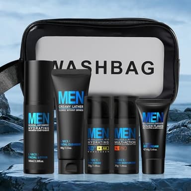 LAIKOU Soin Peau Visage Homme Coffret – 5 Pièces Kit de Soins pour le Visage Homme, avec Nettoyant, Tonique, Crème Jour et Nuit, BB Crème, Pour Soin hydratant Anti-brillance Tous Types de Peau