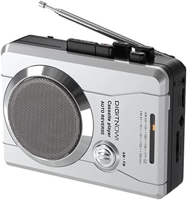 Enregistreur de cassettes rétro, lecteur de cassettes portable avec radio AM/FM, clip de ceinture, haut-parleur intégré et prise casque 3,5 mm (Argent)