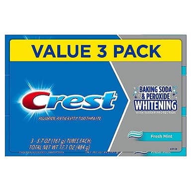 Crest Lot de 3 tubes de dentifrice pour protection des caries et du tartre, blanchiment bicarbonate de soude et peroxyde de 161,6 g chacun, 484,5 g