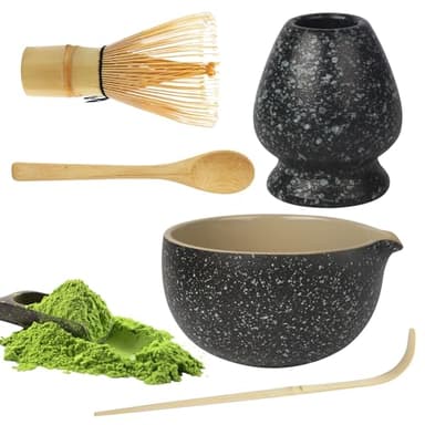 5 pièces Rose Matcha Kit Fouets à Matcha Convient à la Préparation de Thé Matcha pour la Maison, le Bureau et le Salon de Thé Fouet Matcha (Noir)