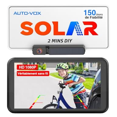 AUTO-VOX Camera de Recul sans Fil Solar avec Moniteur 5" 1080P: Batterie 5000mAh, Installation DIY 2 Mins Camera de Recul, IP69K Imperméable Camera de Recul Voiture, pour Fourgon/SUV/Camion/Remorque