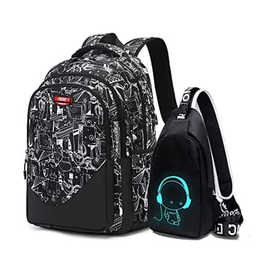 Sac à Dos Scolaire garçons Adolescents en Nylon Grands, Filles cartables d'école Enfants, Football Impression, pour 8-15 Ans, imperméables