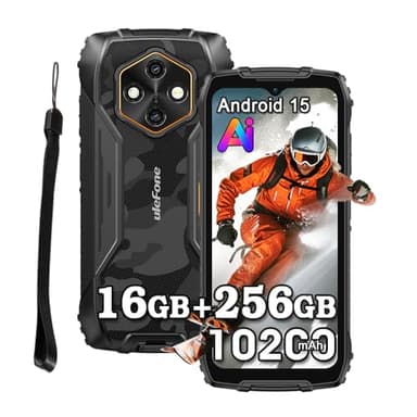 Ulefone Rugking 4 Pro Android 15 Téléphone Portable Incassable, 16GB+256GB/2To 4G Ruggedisé Débloqué,Écran 6.56'' 120Hz,48MP Gemini AI Smartphone Incassable,IP69K Résistant à l'eau/3 Slot/NFC/OTG,Noir