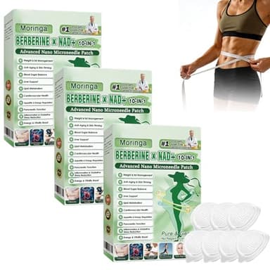 Moringa Lot de 5 Patchs Minceurs 10 en 1, Patch Minceur avancés à Nano Micro-Aiguilles, Ingrédients Naturels, Maigrir et Raffermissement Cutané, pour Homme et Femme, 7 Pièces (3PCS)