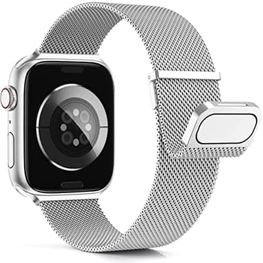 Higgs Métal Bracelet Compatible avec Bracelets Apple Watch 38mm 40mm 41mm 42mm 44mm 45mm 46mm 49mm Femme,Bracelet Double Magnétique pour iWatch Series 11 10 9 8 7 6 5 4 3 2 1 SE Ultra, Metal Milanais