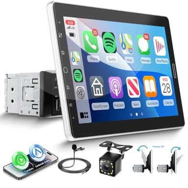 VECHTEL Autoradio 1 Din avec Carplay Android Auto, Écran Tactile de 10,1 Pouces à Réglage IPS Autoradio avec Bluetooth, Radio FM, Mirror Link, GPS, 2USB, SWC, MIC, Caméra de Recul