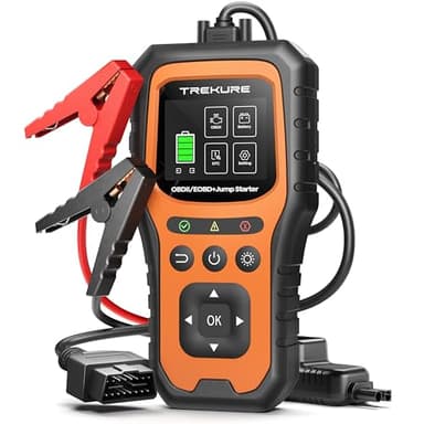 Booster Batterie Voiture avec OBD2 Diagnostic, 6000A Démarreur Voiture(Tous Diesel ou 10.0L Gaz), OBD Diagnostique Français avec Tests de Batterie, Booster avec Diagnostic OBDII, Écran, Pince, LED