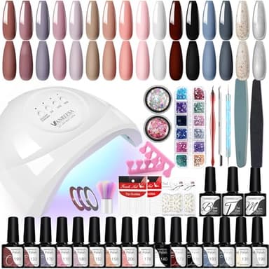 VANREESA Kit Vernis Semi Permanent Complet, 16 Couleurs Kit Ongle Gel U V Complet, 48W Lampe U V Ongles Gel, Base et Top Coat Manucure Outils Accessoires Nail Art Kit, Cadeau pour Les Femmes