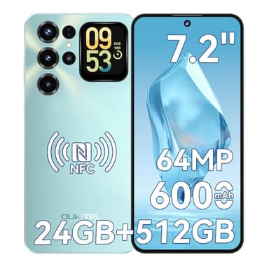 OUKITEL C68 Plus Telephone Portable, 24Go+512Go, 7.2" HD & 1.81" Écran Arrière, Smartphone Pas Cher Android 15, 64MP+8MP Telephone Pas Cher Débloqué, 6000mAh & 120Hz, Bleu