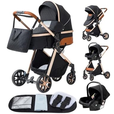 GLOKID Poussettes 3 en 1 Citadines Poussettes Combinées Pliable Poussette Tricycle Baby Walker Poussette Haute Paysage Poussettes Pliantes Trolley Bébé Landau pour 0-36 (LV9 Noir)…