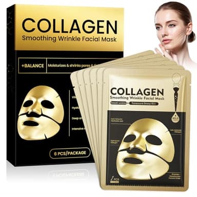 6 Pièces Masque pour le Visage au Collagène,masques hydratant,masque visage femme,Mask soins de la Peau,Hydrate La peau en 15 min,augmente l'hydratation,apaisant,hydratant,nourrissant
