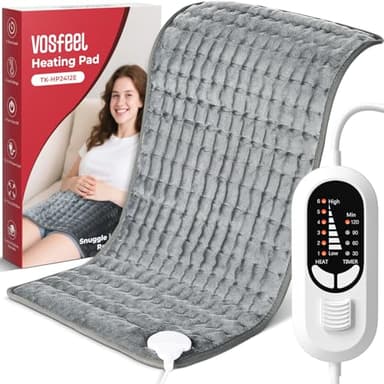 VOSFEEL Coussin Chauffant Gris Foncé, Chauffage Rapide 60s, 6 Niveaux de Température (40-60°C) et Minuterie 4 Heures, Lavable en Machine, ArrêT Automatique pour Dos, Épaules, Jambes et Animaux
