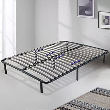SAMPUR - Sommier Essentiel 140x190 cm | Résistant et Confortable | 7 Pieds Inclus | Lattes réglables | Cadre métal laqué époxy | Sommier 1 ou 2 Personnes | Montage Rapide et Facile